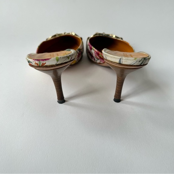 Gucci Flora Horsebit 1955 90's Iconic Kitten Mules Botanical Print sz 8B - Picture 3 of 10